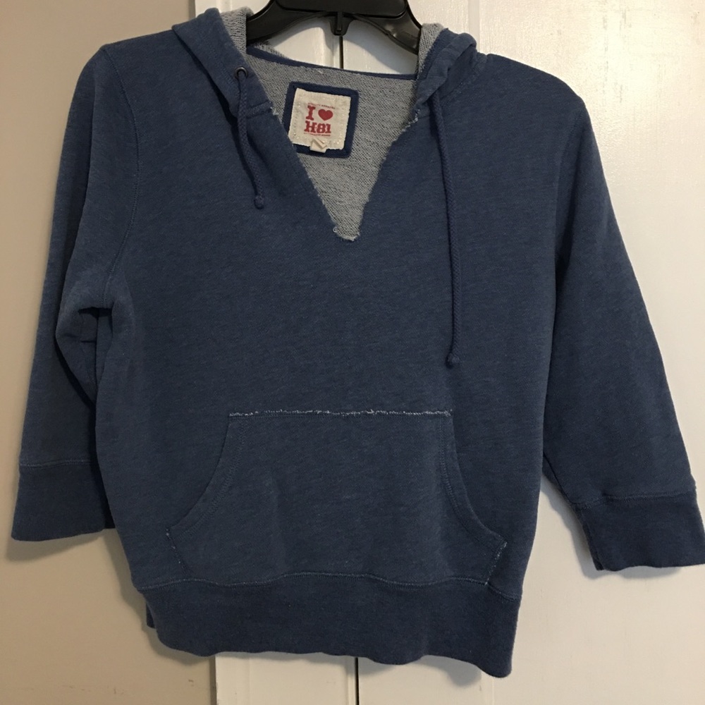 Hollister Blue V-Neck Cropped Hoodie